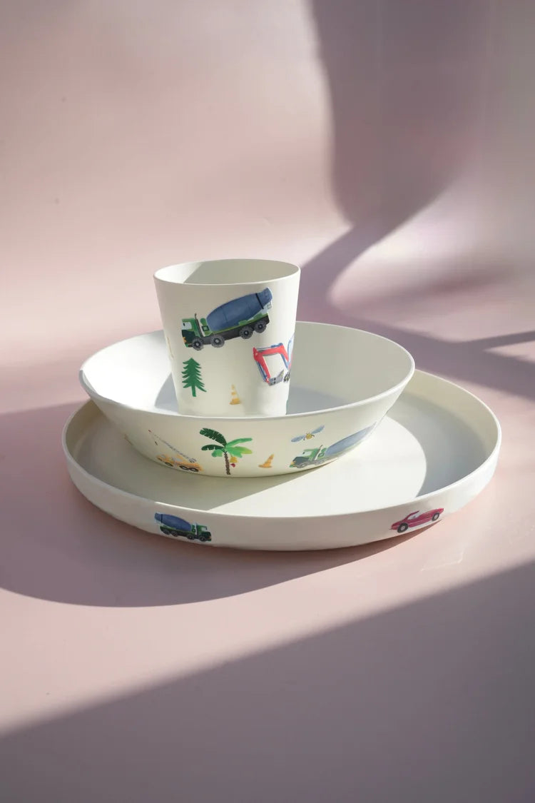 Selection of truck\ sticker prints of plates cups and bowls.