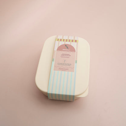 Cream lunch box with packaging