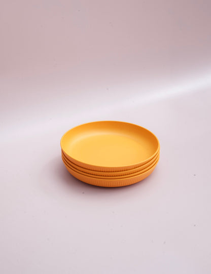 Beautifully designed blue wheat straw plates for kids and adults, colour is yellow.