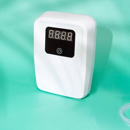 A white electronic device with a black digital display showing '88.8.